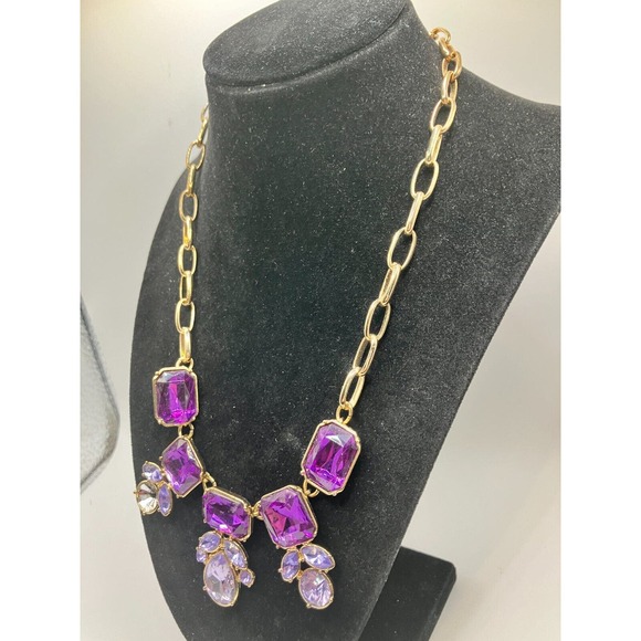 Purple Rhinestones Faceted Formal Gold-Tone Statement 21.25" Necklace! - Picture 5 of 7